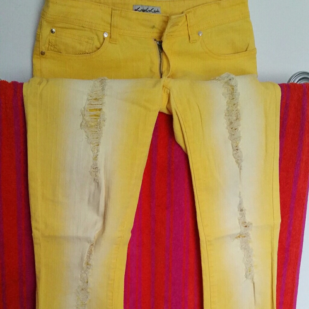 Bright Yellow distressed skinny jeans